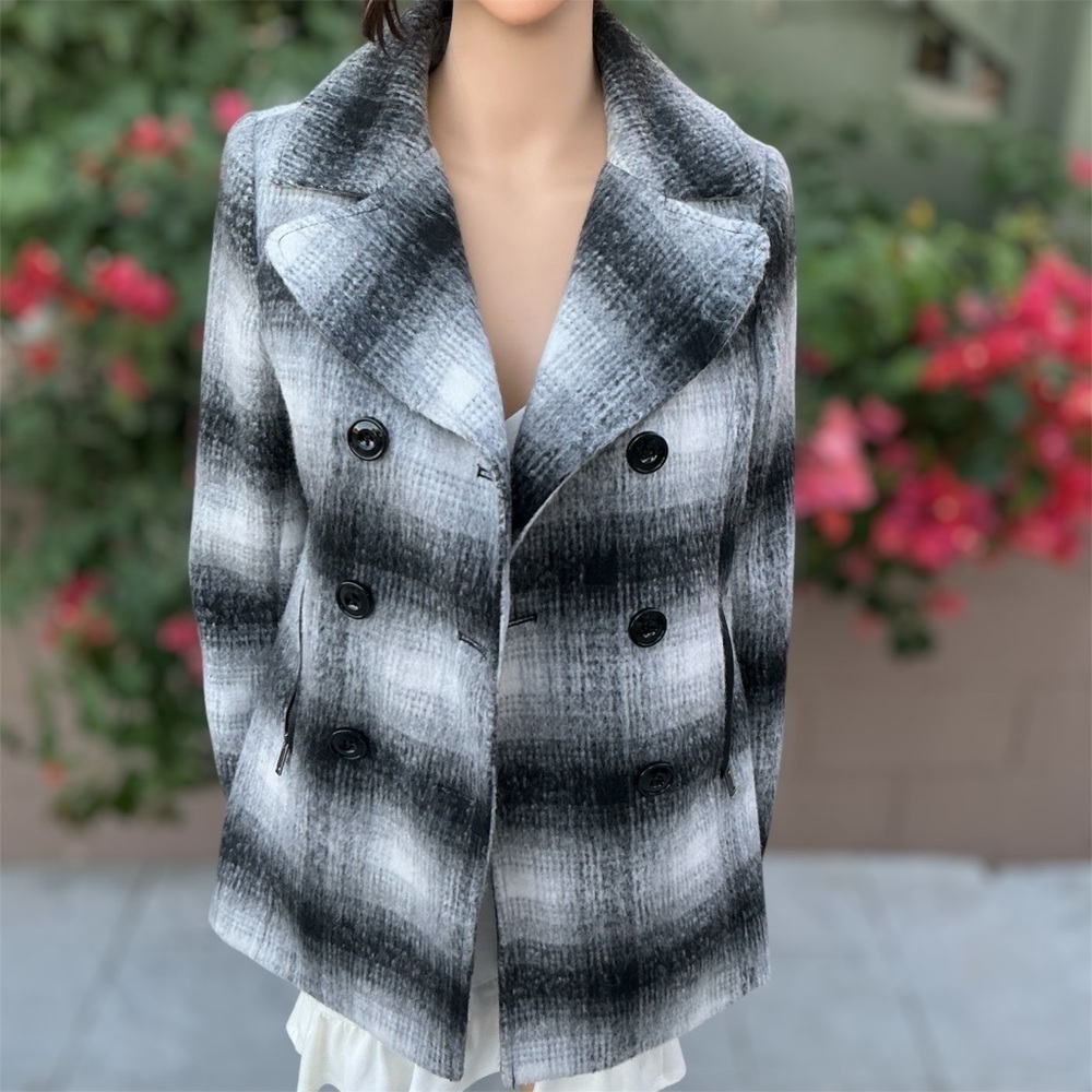 Black Rivet Women's Black and Gray Pea Coat Over Size